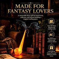 Halloween Dragon Flame Book Nook – Glowing Fire Dragon Bookshelf Insert, Spooky Fantasy Decor with LED Light for Haunted Home & Book Lovers