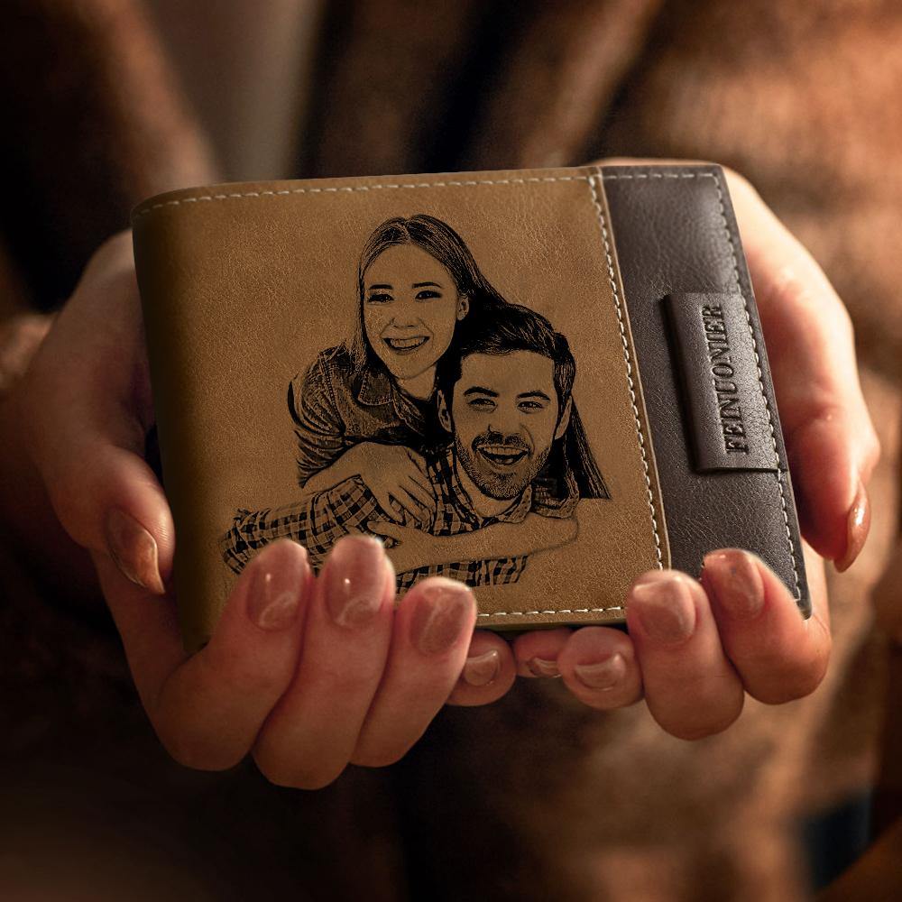 Nobelook Personalized Bifold Wallet For Men - Engraved With Picture/Name, RFID, Brown - View #5