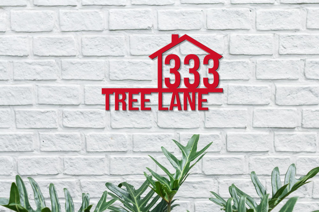 Customizable Metal House Number Sign with House Drawing