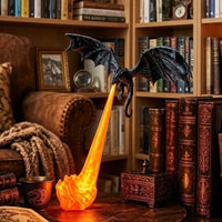 Halloween Dragon Flame Book Nook – Glowing Fire Dragon Bookshelf Insert, Spooky Fantasy Decor with LED Light for Haunted Home & Book Lovers