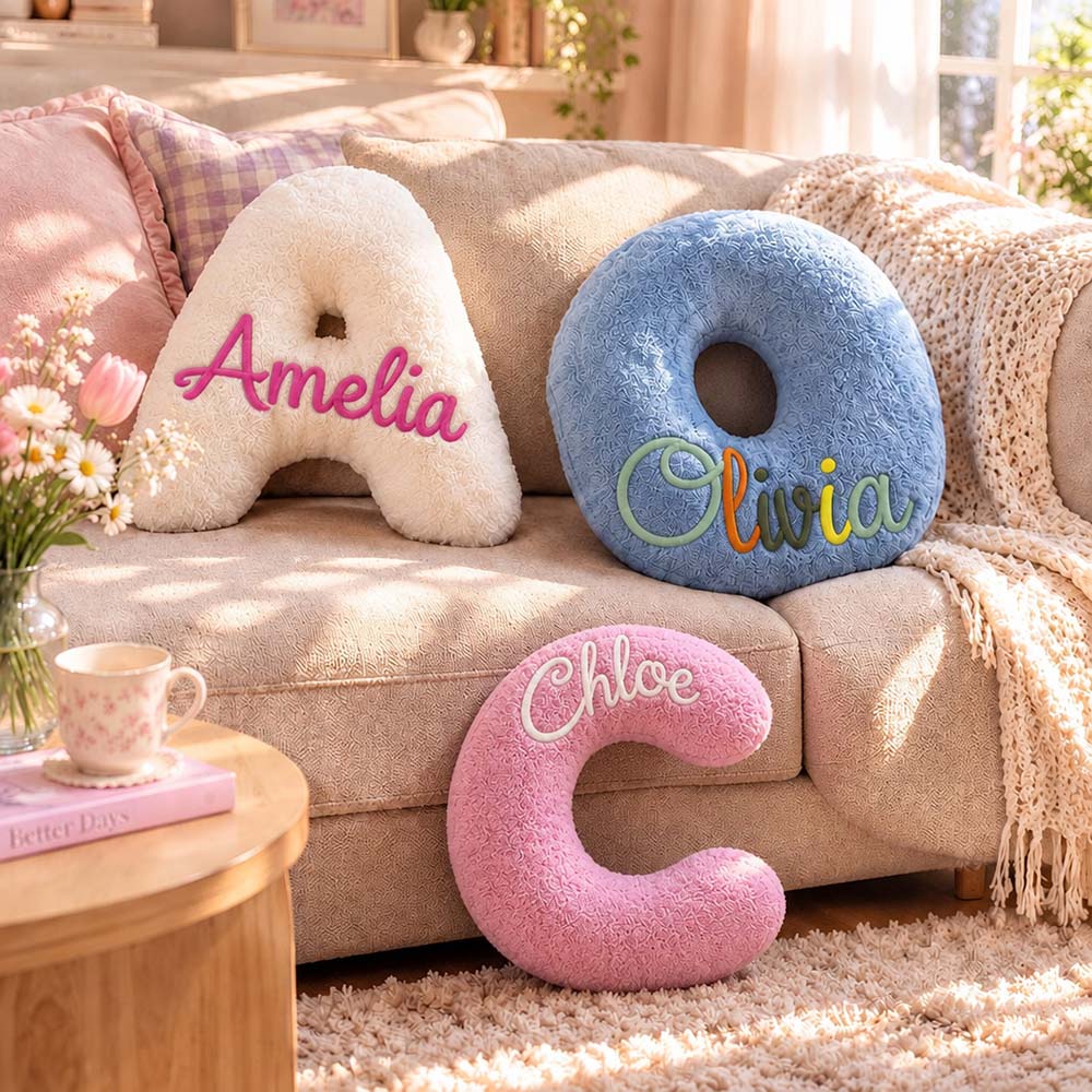 Personalized Initial Letter Pillow with Embroidered Name