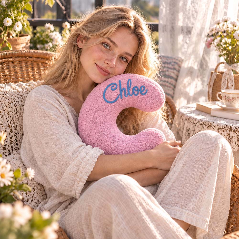 Personalized Initial Letter Pillow with Embroidered Name