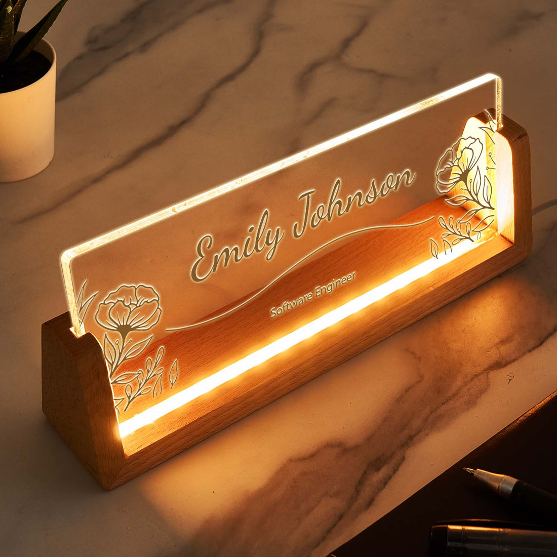 Personalized Acrylic Name Night Light - Warm White