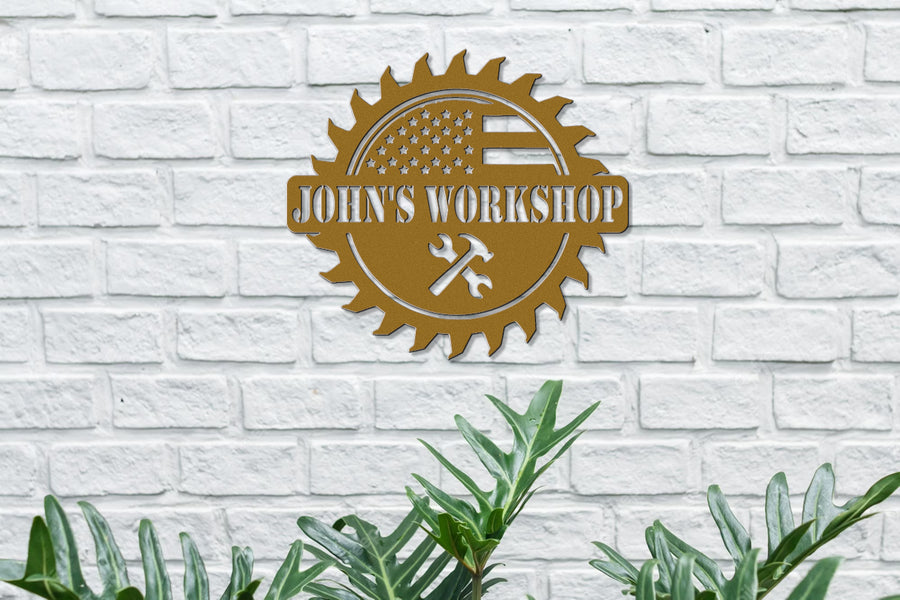 Customizable Metal Wall American Themed Workshop Sign