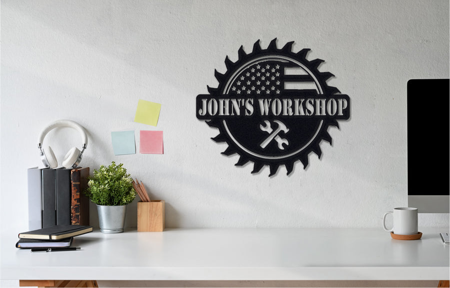 Customizable Metal Wall American Themed Workshop Sign