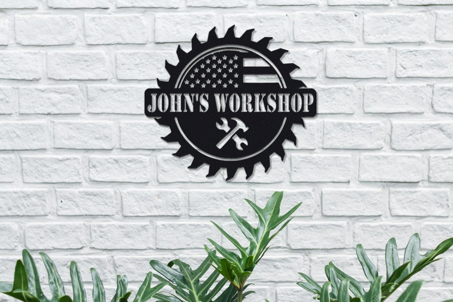 Customizable Metal Wall American Themed Workshop Sign