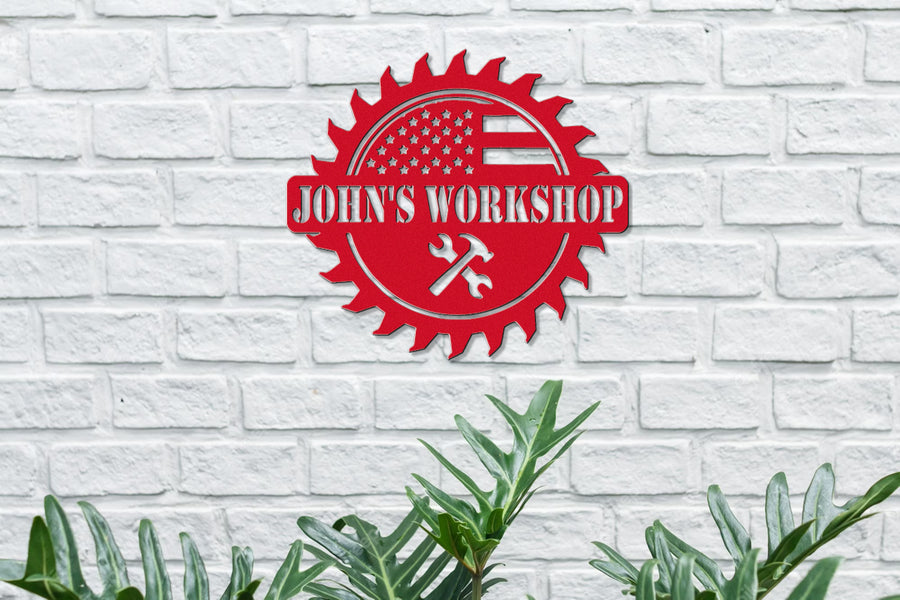 Customizable Metal Wall American Themed Workshop Sign